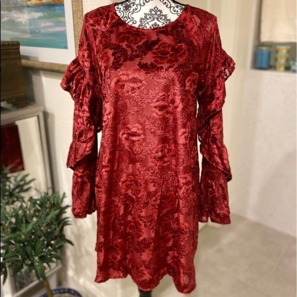 NWT Velvet Red Floral bohemian Dress - Picture 2 of 10